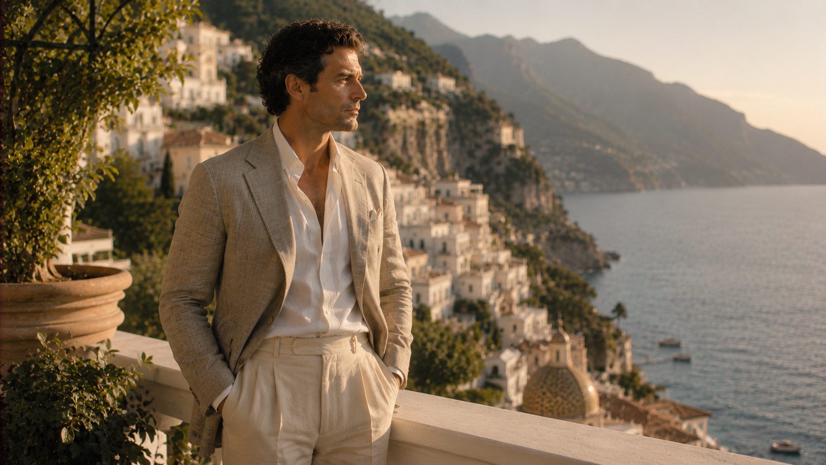 A stylish gentleman overlooking the Amalfi Coast
