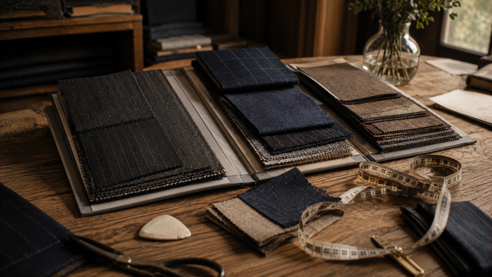 Wool cloth books on a tailoring table
